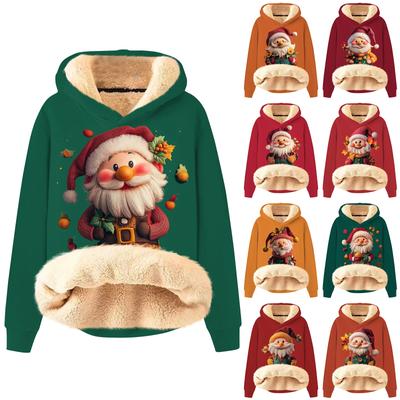 Женская модная утепленная толстовка с капюшоном и рождественским принтом