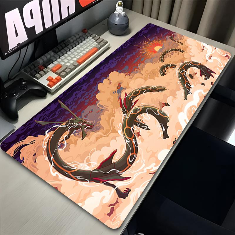 Green Dragon Clouds Mouse Pad XXL PC Japan Anime Rrayquaza Mousepad Laptop Ppokemons Gamer Cabinet Keyboard Rug Cool Desk Mat