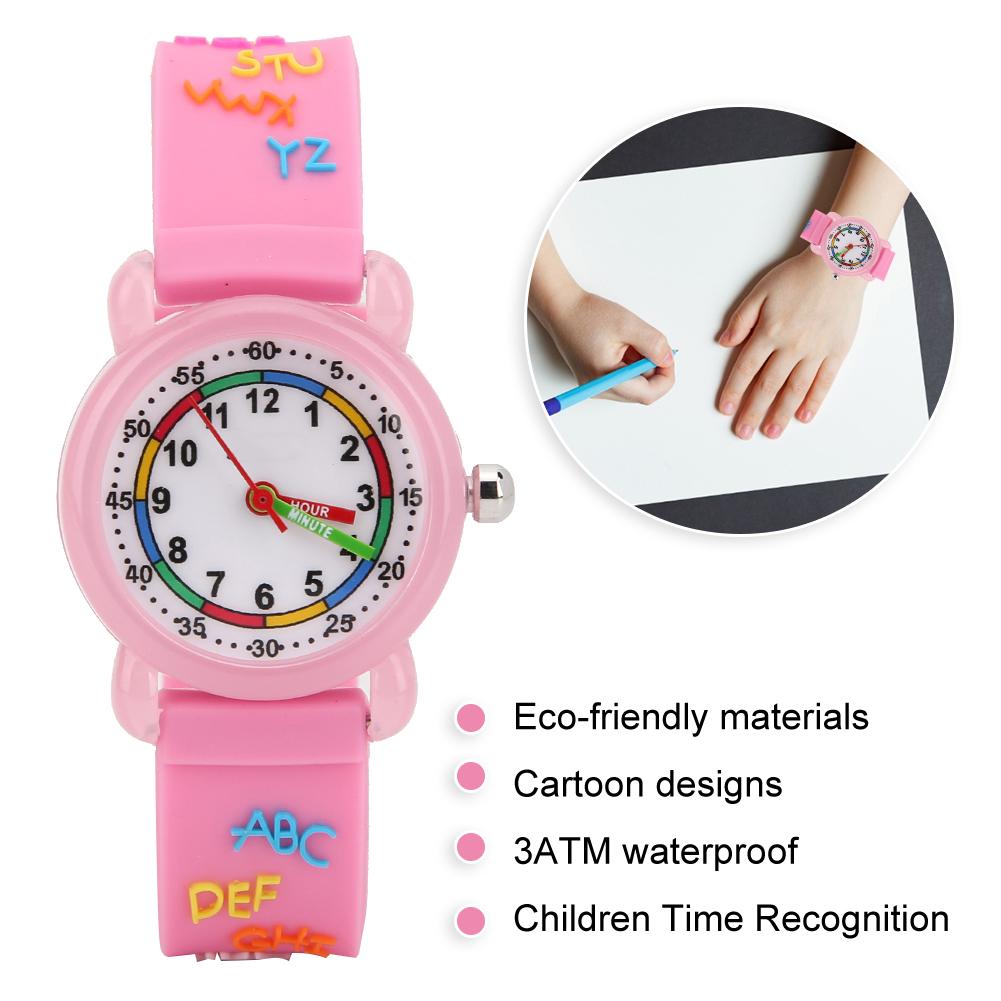 Детские водонепроницаемые часы с рисунком из мультфильма, детские наручные часы с функцией распознавания времени, розовый