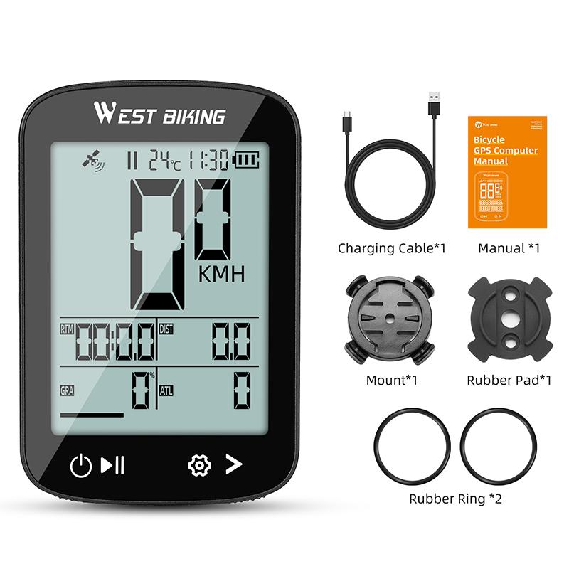 WEST BIKING Интеллектуальный GPS-велокомпьютер Большой экран Беспроводной спидометр для велоспорта IPX7 Водонепроницаемый Легкий велоодометр