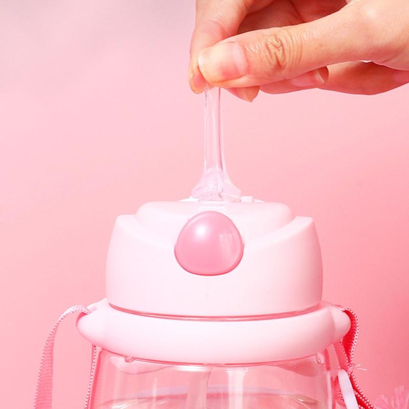 Детская школьная бутылка для питьевой воды с трубочкой, мультяшный кролик, детская кружка с плечевым ремнем, бутылка для воды