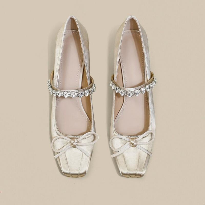 Модные Горячие Продажи 2025 Новые Балетки в Китайском Стиле с Кристаллами Мэри Джейн Квадратный Носок Высокий Каблук Одинарная Обувь для Платьев