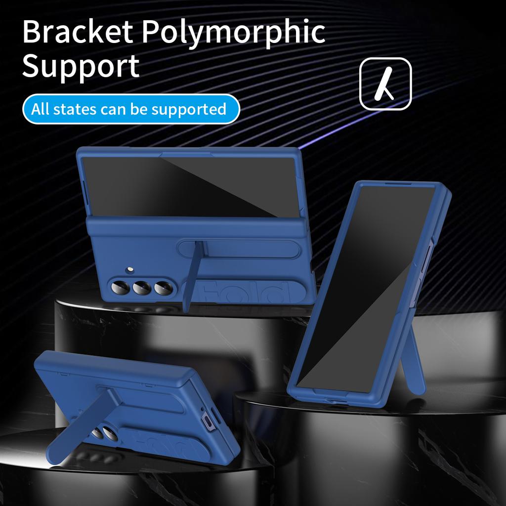 Чехол для Samsung Galaxy Z Fold7 5G с пленкой из закаленного стекла, силиконовым ремешком на запястье, подставкой, ПК-накладкой для телефона