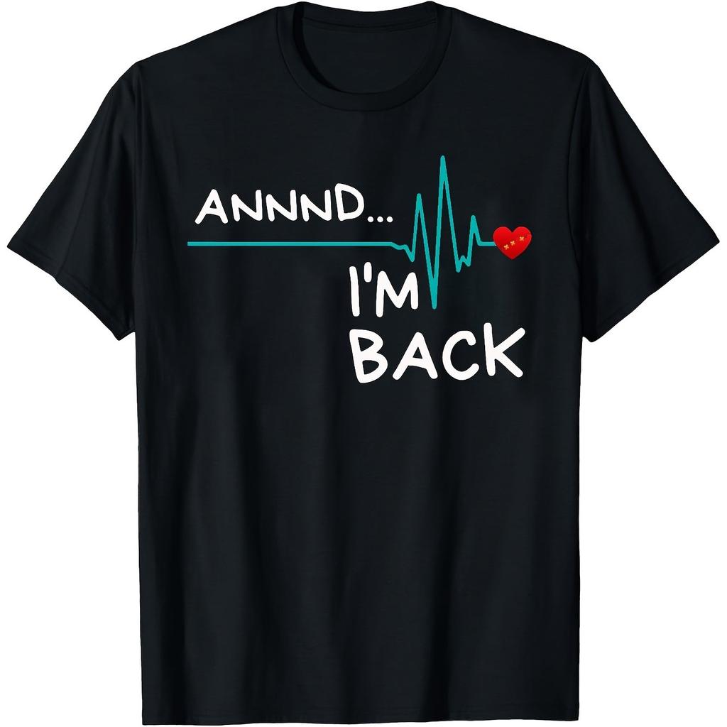 Heart Survivor Graphic TShirt Annnd Im Back Pulse Line Red Flag Heart Print Post Operation Recovery Gift Unisex Unisex Daily Tops