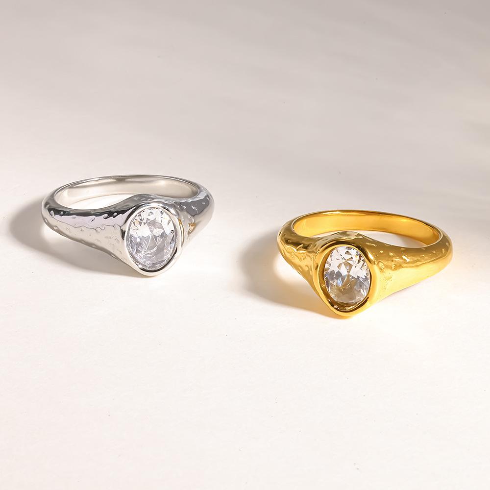 European and American stainless steel zircon special-shaped niche waterproof ring plated with 18K gold pigeon egg ins light luxury ring for women