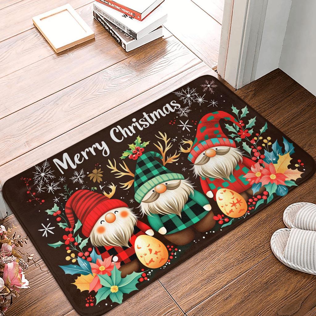 Snowman Pattern Merry Christmas Doormat Non-Slip Entrance Kitchen Bath Door Floor Mat Toilet Carpet Rug