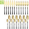 24Pcs Black Gold Cutlery Set 18/10 Stainless Steel Tableware Vintage Knife Fork Coffee Spoon Dinnerware Set Wedding Kitchen Silverware