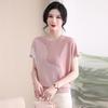Mom's Summer Knit Short-Sleeve Chiffon Top - Stylish Round Neck for Middle-Aged & Elderly Women