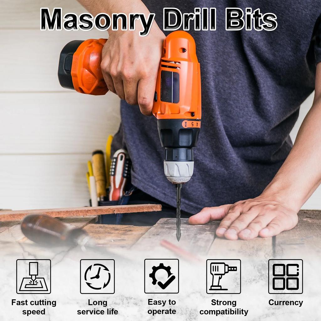 Набор шестигранных сверл 1/4 дюйма, 5/6/8/10/12 мм, твердосплавное многофункциональное сверло по камню для сверления отверстий в бетоне, стекле, керамической плитке