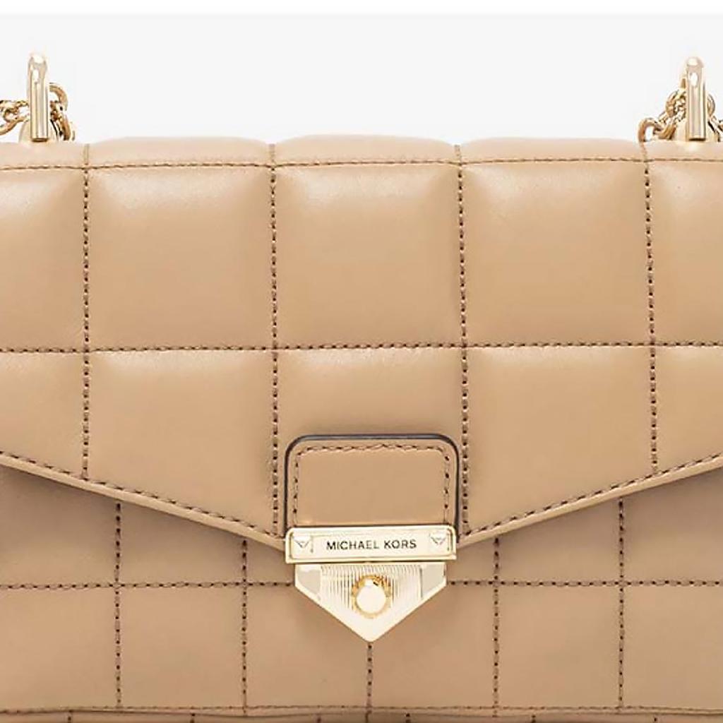 Michael Kors MK Soho Стеганая Сумка-Клатч для Поездок Однотонная Сумка через Плечо из Кожи Ягненка Женские Сумки Верблюжий 30H0G1SL1T-222