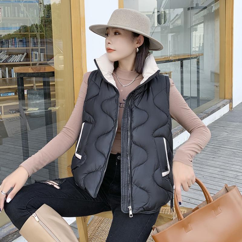 Женское осенне-зимнее пальто с воротником-стойкой, однотонное пальто без рукавов с большим карманом на молнии, свободный теплый хлопковый жилет