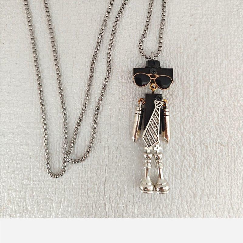 Handmade Creative Steampunk Robot Wooden Finished Necklace DIY Keychain Trendy Play Pendant Clothing Chain Pendant