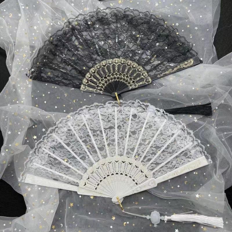Retro Sexy Lace Fan Summer Dance Performance Pography Po Props Portable Folding Hand Fan Decorative Fan Chinese Dance Fan
