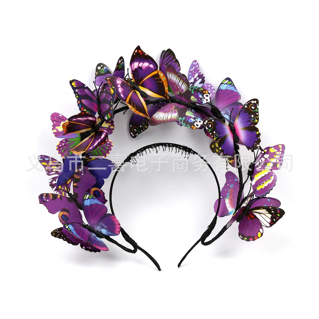 Creative new European and American color three-dimensional butterfly headband party dance bride photo butterfly hair accessories