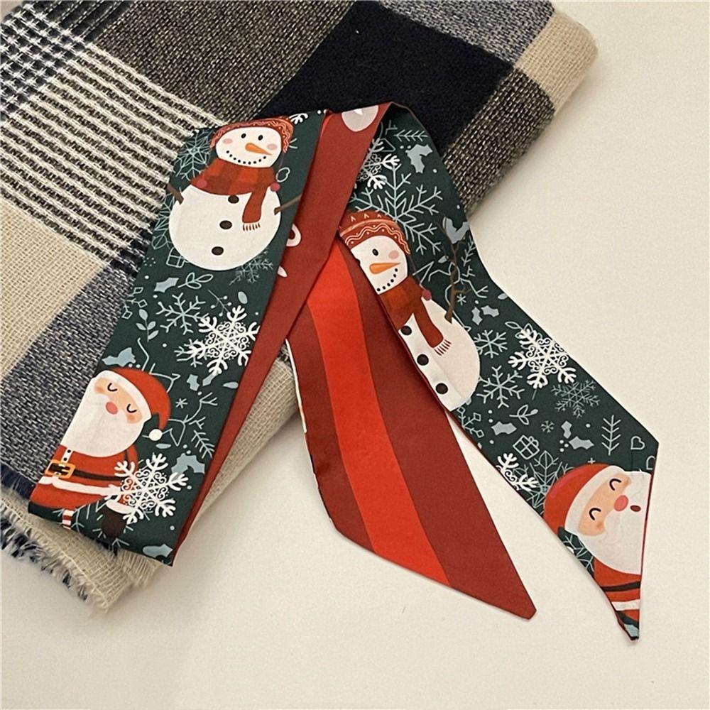 Korean Style Scarves Neck Tie Female Printed Scarf Christmas Hair Band Hair Ribbon Long Silk Scarf