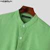 INCERUN Мужские однотонные рубашки Henley с короткими рукавами, летние комплекты с шортами больших размеров, костюмы