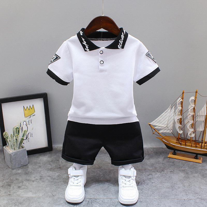 Комплект одежды для маленьких мальчиков, летний белый, черный детский спортивный костюм, комплекты официальной одежды для маленьких мальчиков