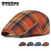 Adjustable Fine Stripe Lattice Berets Hat Women Men Spring Summer Plaid Visors Red Green Blue Duckbill Literary Checkered Cap