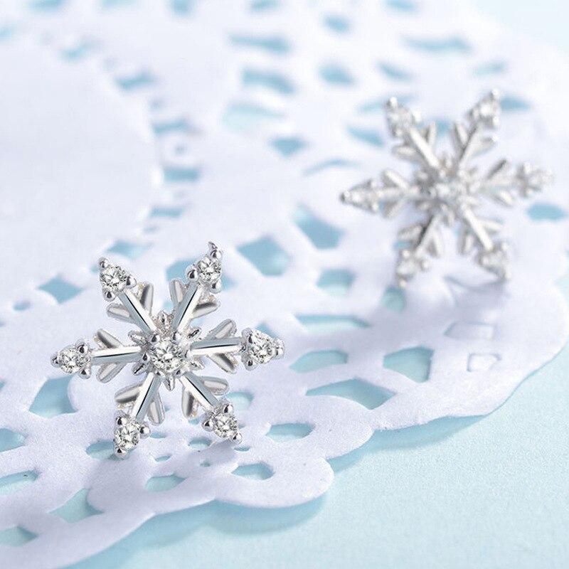 925 Sterling Silver Zircon Snowflake Stud Earrings for Women Wedding Christmas Jewelry Female Pendientes Eh061