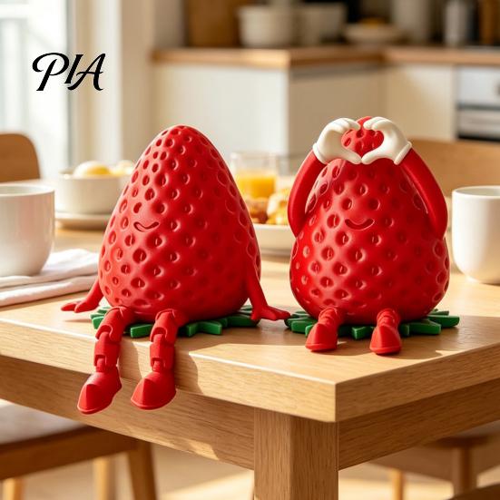 Articulated Strawberry Doll 3D Printed Storage Box, Cute Figurine with Personalized Gifts for Colleagues Movable Limbs, Mini Trinket Holder