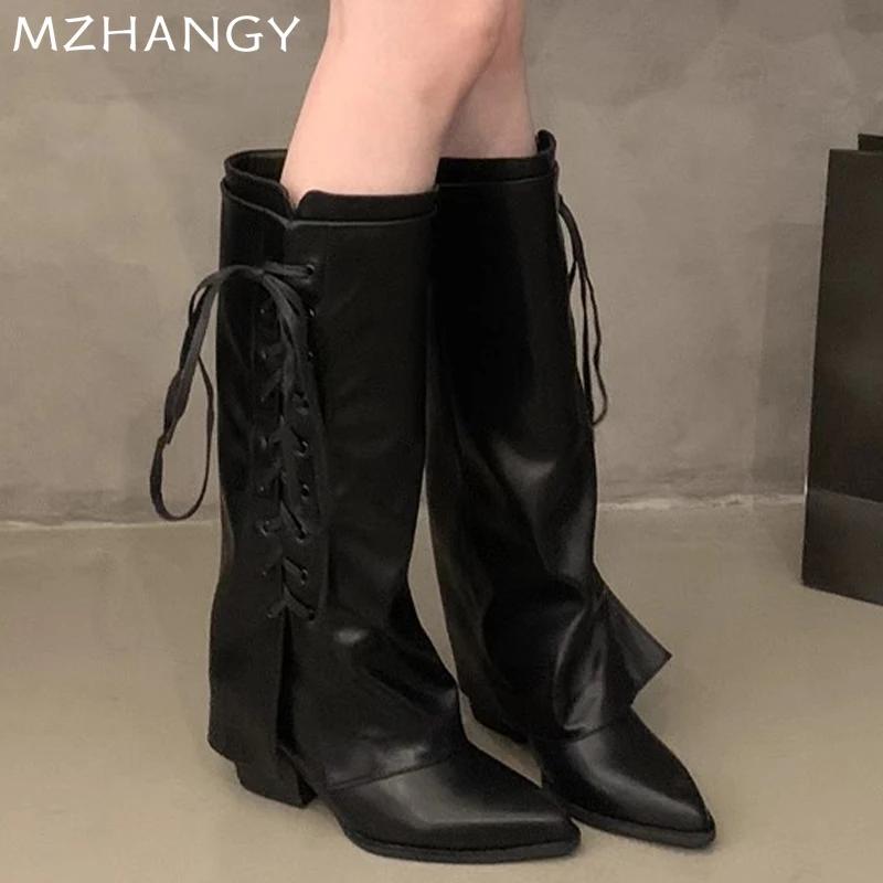 Женские высокие ботинки с острым носком на каблуке Зимние дизайнерские кожаные туфли Женский тренд 2024 Зимние ботинки Элегантные женские ботильоны Челси