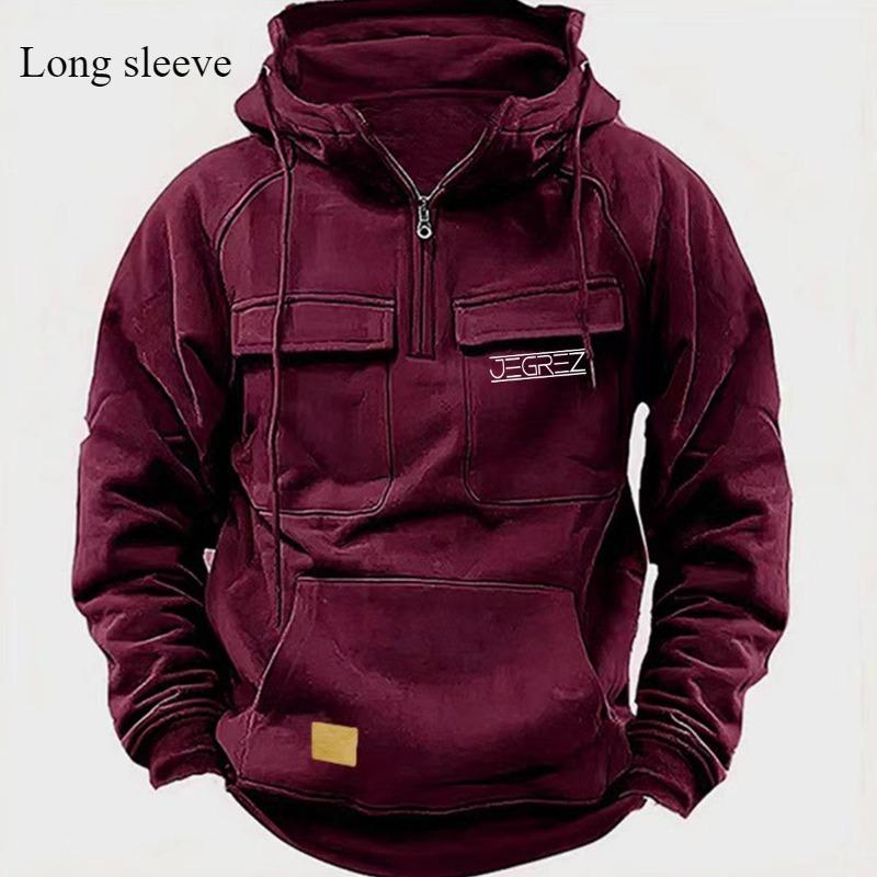 Hooded Warm Thick Men's Hoodie 2024 New Fashion Loose Multi-pocket Solid Color Long-sleeved Winter Casual Sweatshirt