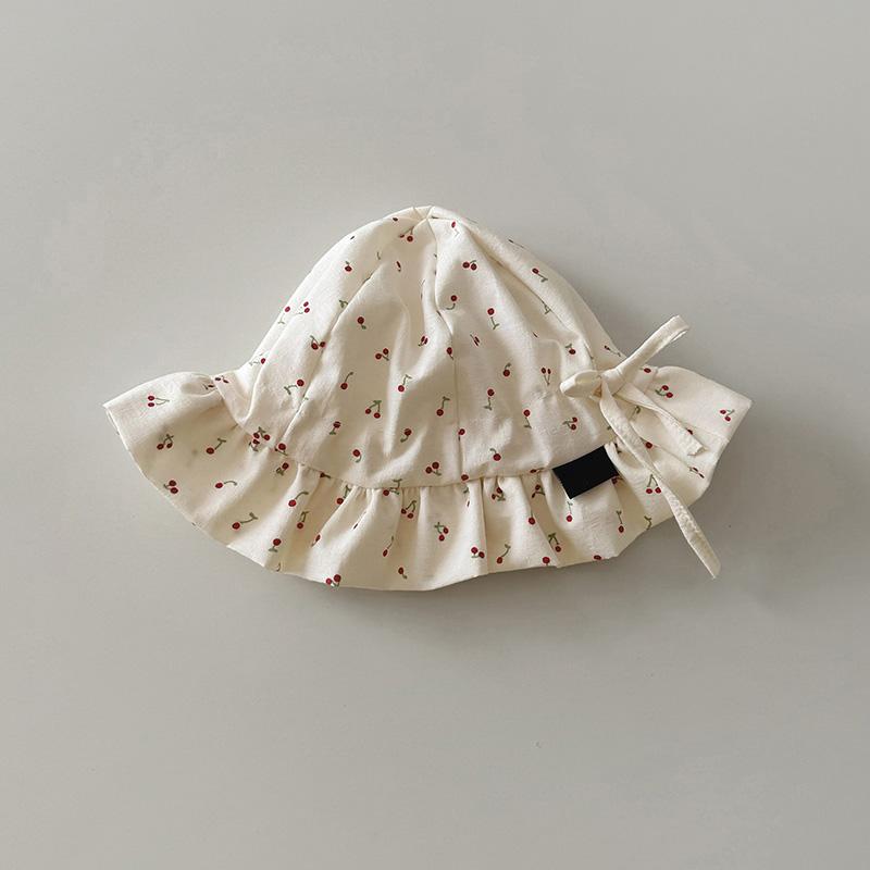 Милая шапка-рыбак с принтом вишни для малышей, мягкая хлопковая детская шляпа-ведро на шнурке для девочек, милая детская шапочка-ведро от солнца