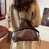 Осень Зима Женская Сумка Большая Вместимость Сумка Боулинг Повседневная Сумка Через Плечо Винтажный Стиль Коричневая Кожаная Сумка CLE
