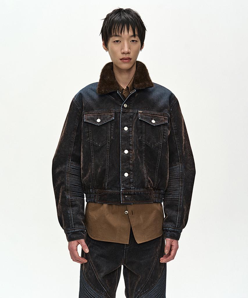 ADSB ANDERSSON BELL Unisex Padded Denim Bomber Jacket (Brown/Blue)