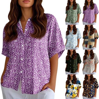 Женские рубашки на пуговицах Льняные рубашки на пуговицах Рубашки с коротким рукавом для женщин Топы с коротким рукавом для женщин
