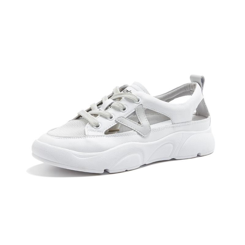 Summer Shoes Women Fashion Sneakers Genuine Leather White Shoes Flat Thick Sole Brand Breathable Mesh