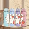 1PC Bunny Holding Strawberry Cartoon Print 750ml Color Plastic Sports Water Bottle Leakproof Flip Straw Lid Suitable for Sports Office Home Use