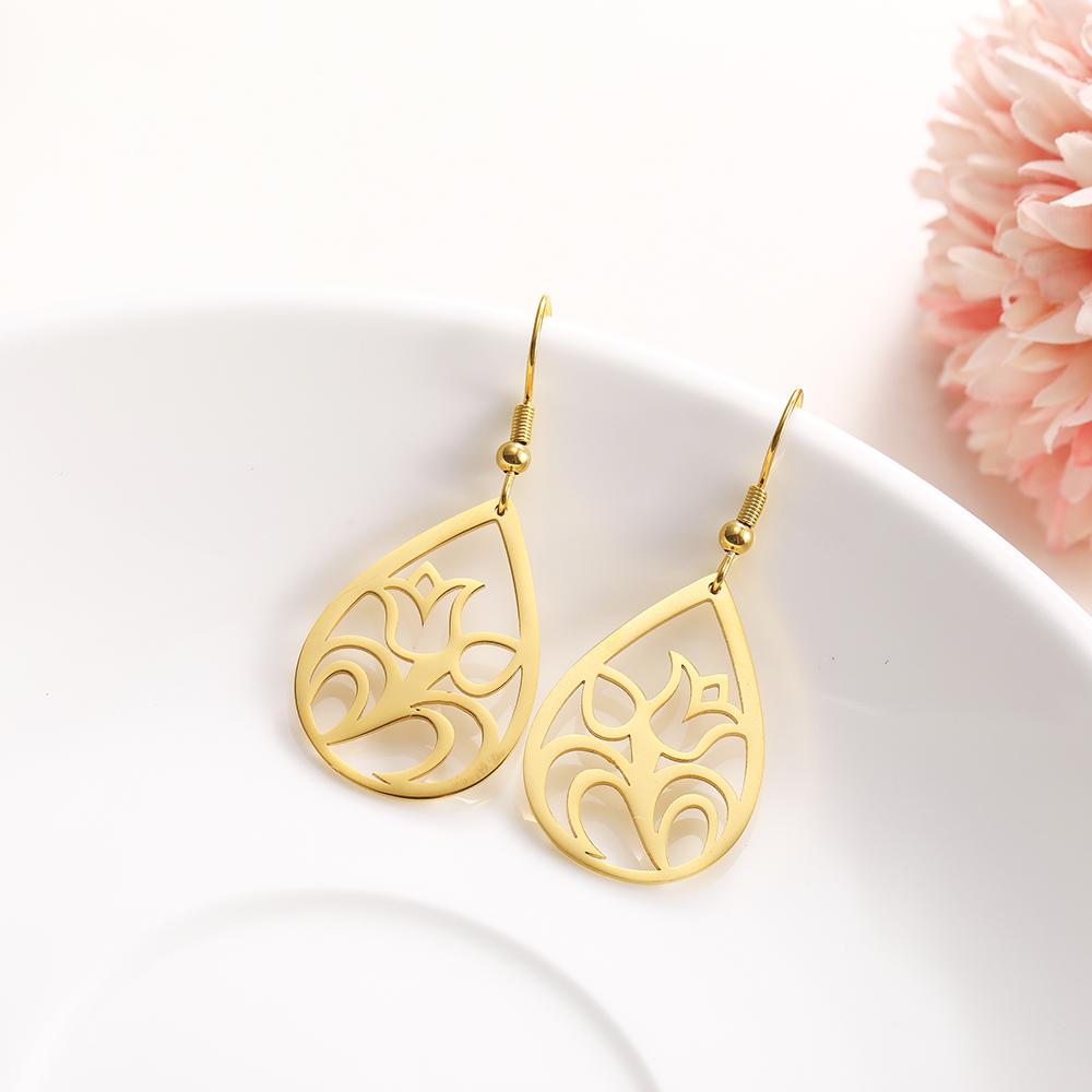 Vintage Hollow Women‘s Flower Earrings Jewelry Stainless Steel Water Drop Shape Geometric Earring