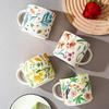 450ML Handmade Flower and Bird Pattern Design Ceramic Mug Coffee Cup Milk  Mug Home Office Breakfast Oatmeal Cup Ceramic Tea Mug