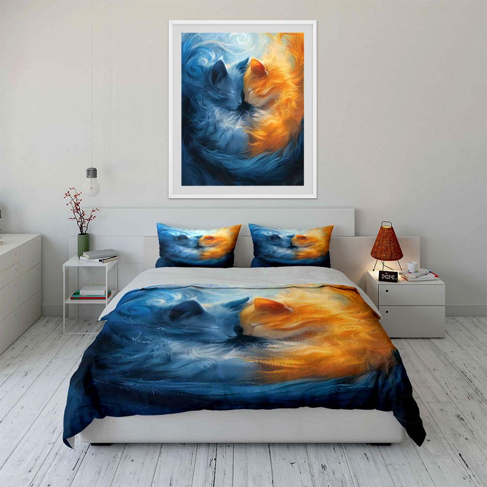 "Ethereal feline harmony." Bedding sets Duvet covers Pillowcases(1* Duvet Cover 2* Pillowcases without duvet insert)