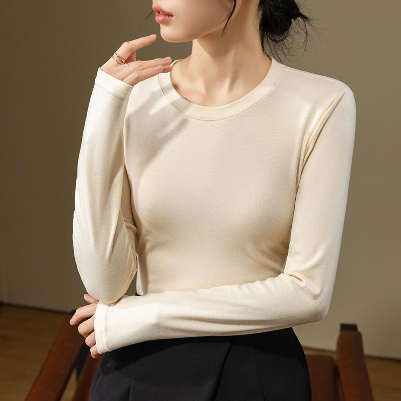 Женственность нижней рубашки с новой осенне-зимней модой, универсальный топ с круглым вырезом, приталенного кроя, с длинными рукавами