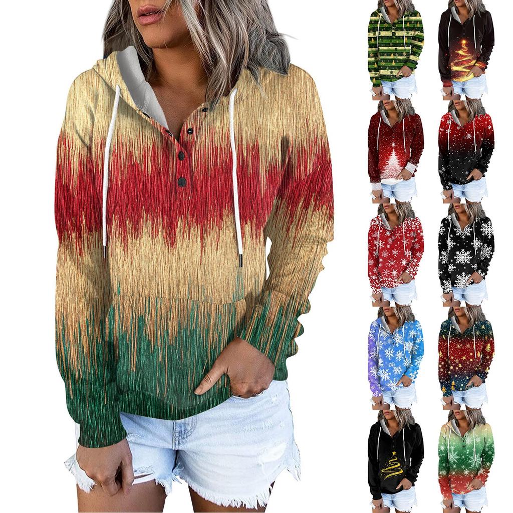 Женские повседневные модные принты с длинным рукавом на пуговицах пуловеры с капюшоном толстовки
