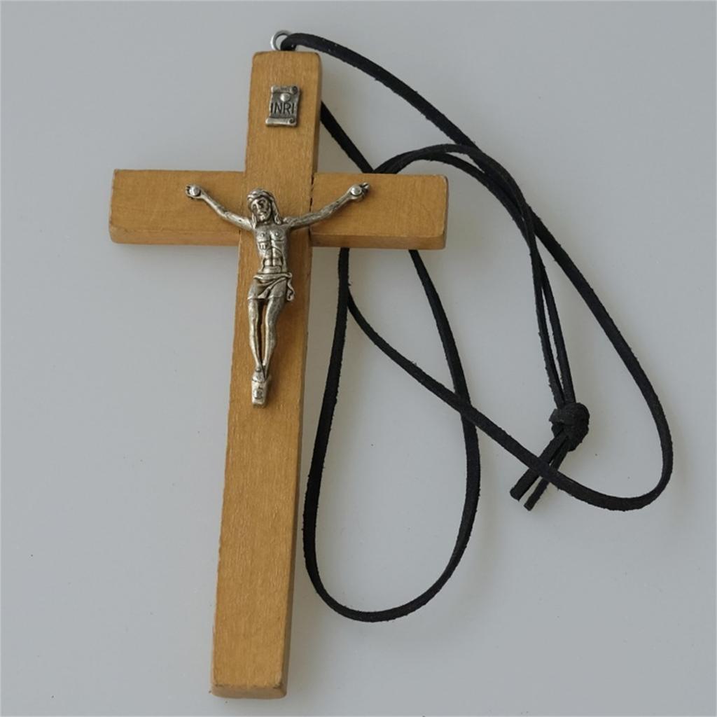 Ретро Мужское Женское Ожерелье с Подвеской в Виде Креста на Черном Шнурке Христианское Религиозное Натуральное Деревянное для Детей Мальчиков Девочек