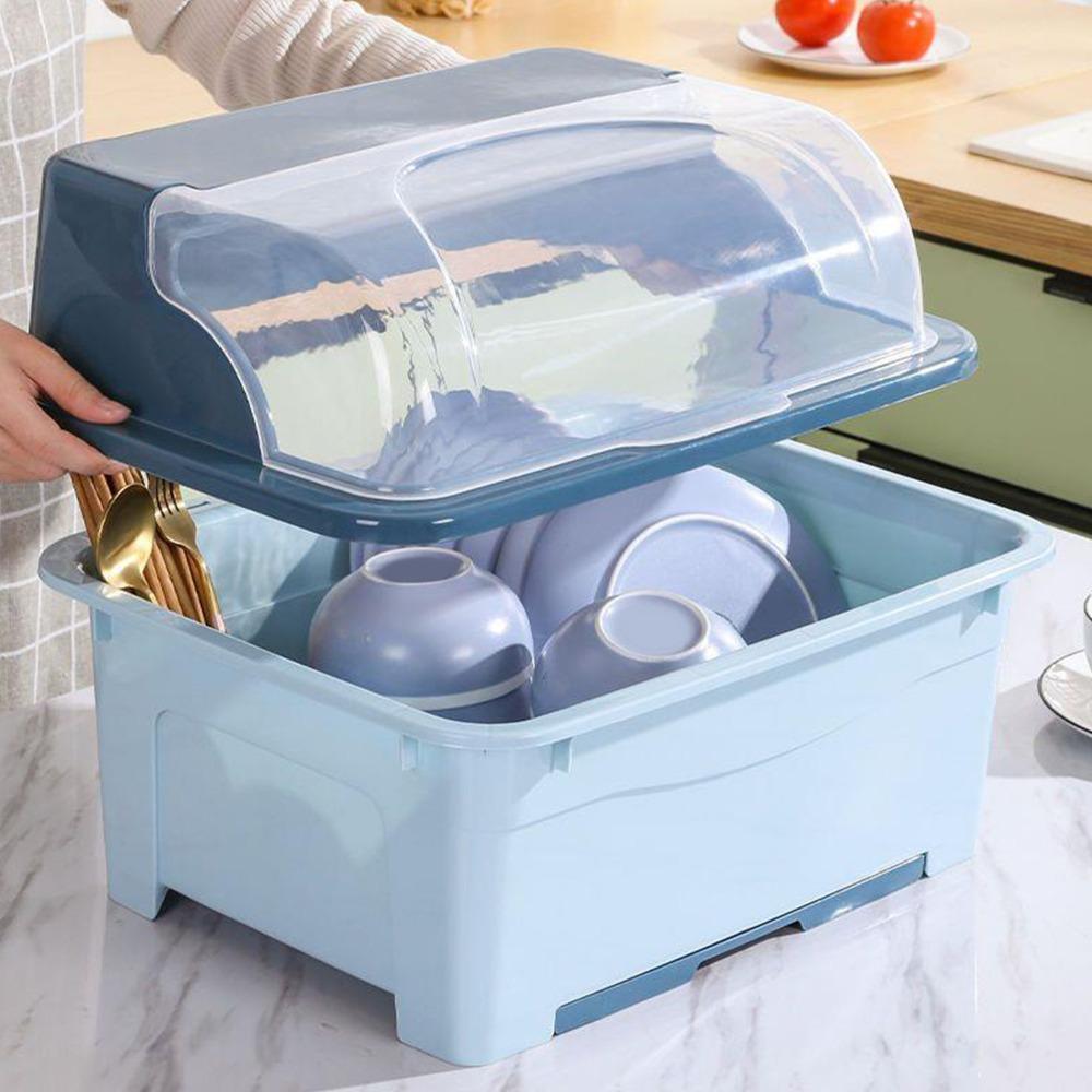With Lid Cover Dish Drying Rack 17.72×13.78×10.83in Cutlery Holder Drain Board Home Kitchen