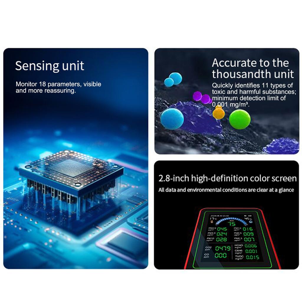 18 в 1 Измеритель HCHO, Измеритель температуры и влажности с цветным экраном для дома, офиса, Обнаружение в помещении
