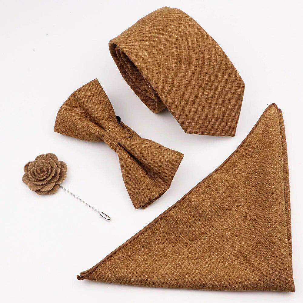 Комплект галстуков из 4 предметов, мужской, шалфейный зеленый, хлопковый галстук-бабочка, брошь-запонка, для костюма жениха, свадьба,