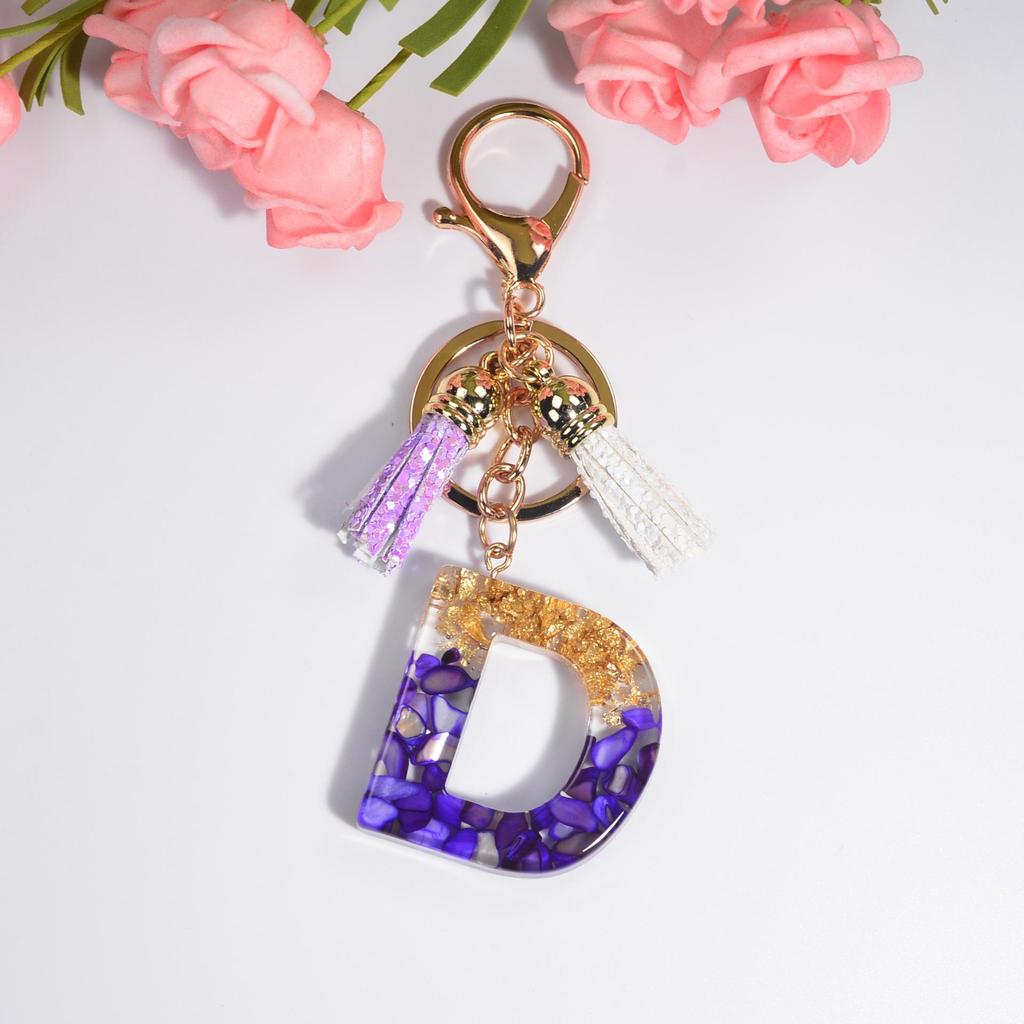 Фиолетовый хрустальный эпоксидный брелок с буквой и кисточкой - Ювелирное украшение из смолы, подвеска-шарм
