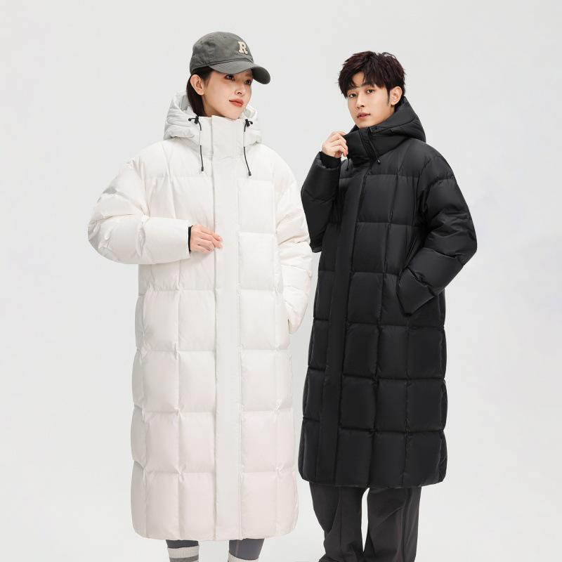 Модная длинная мужская зимняя пуховая куртка 2025 года - Белый утиный пух, Повседневный гонконгский стиль, Однотонная, Теплая верхняя одежда