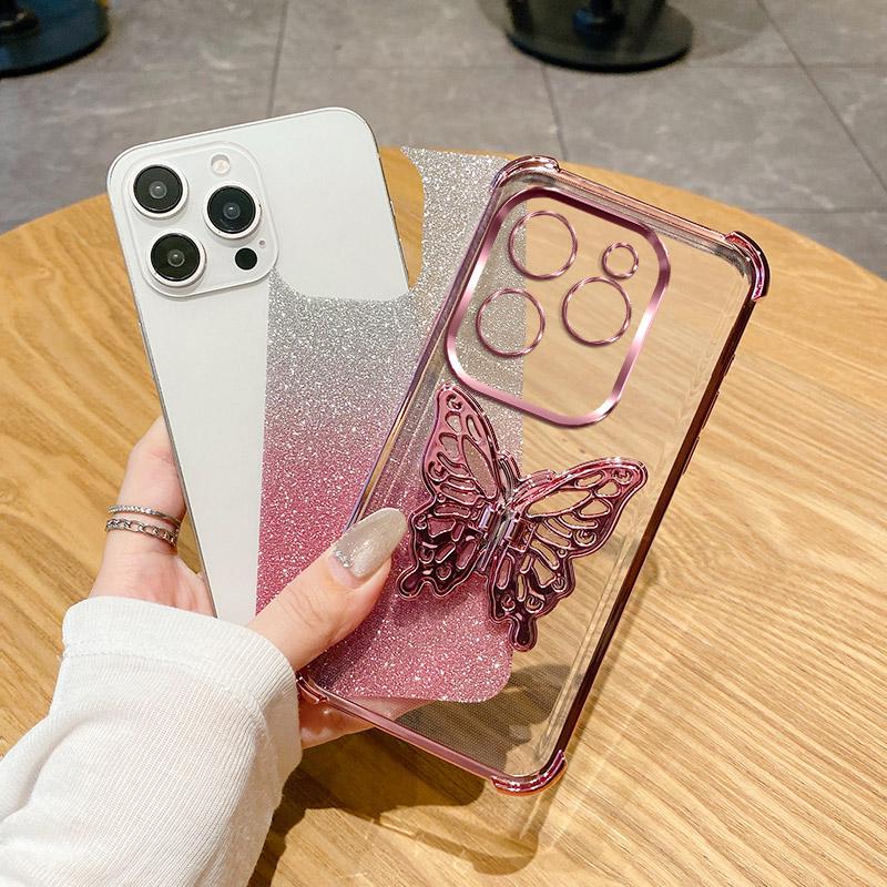 Роскошный чехол для телефона с гальваническим покрытием, противоударной подставкой-бабочкой для Infinix Hot 40 Pro 30 30i 40i 10S NFC 10 Lite 9 Play, блестящая мягкая обложка