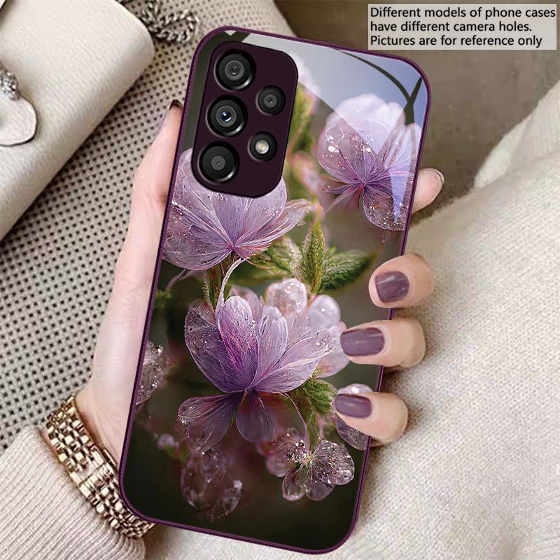 Розовый Хрустальный Цветок Для Samsung S8 S9 S10 S20 Ultra S21 Pro S22 Plus S23 FE S24 Ultra S25 Edge S25Ultra Стеклянный Чехол Для Телефона