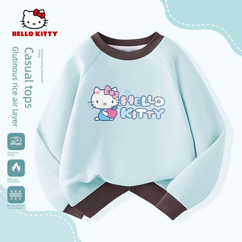 Hello Kitty Girls' Long-Sleeved T-Shirt, Kidsren's Base Layer Shirt, Pink Sweatshirt, Color-Blocked, Stylish Little Girl's Top, Spring