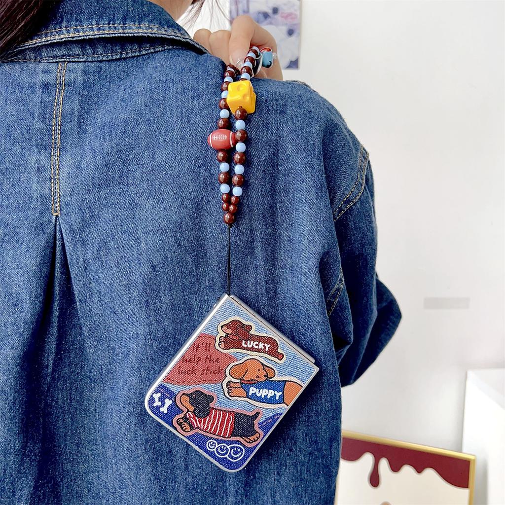 For Samsung Galaxy Z Flip7 FE 5G/Z Flip6 5G Case Lucky Puppy PC Phone Cover with Wrist Strap