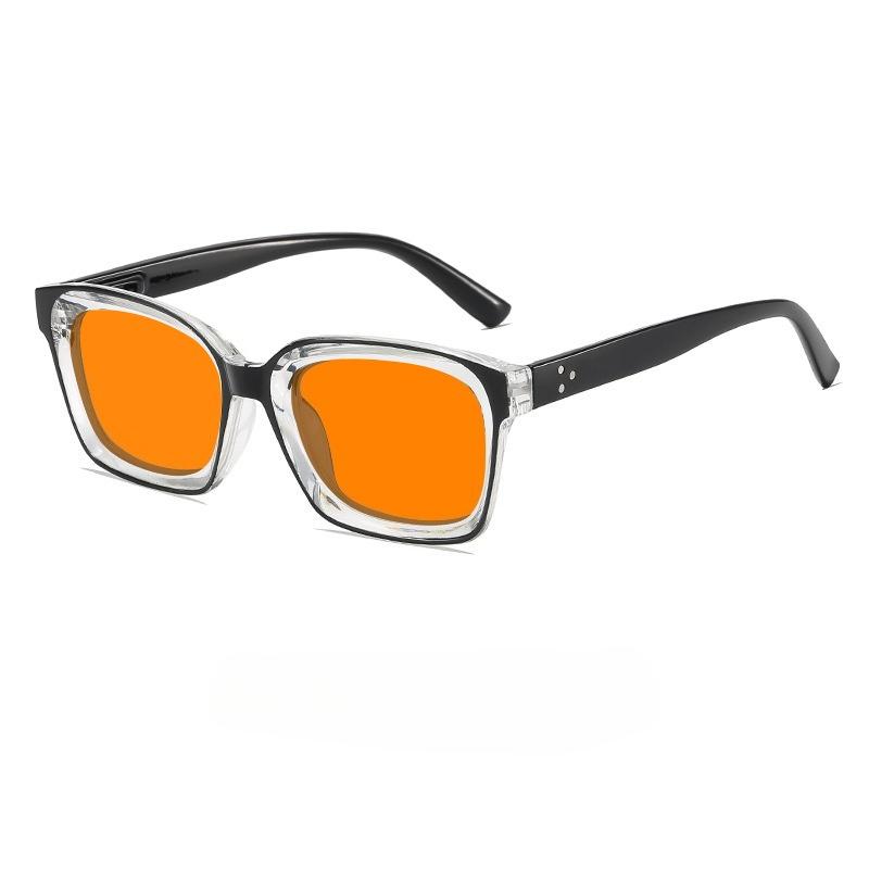 New Retro Night Vision Anti Blue Light Glasses Men‘s High Quality Square Frame No Diopter Reading Glasses with Orange Lenses
