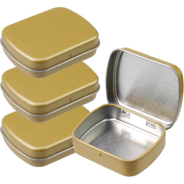 4pcs Mini Tin Can Metal Tin Box Containers 2.36"×1.85"×0.63" Rectangle Storage Box for Candy Jewelry Bead Pen Nib, with Hinged Lid (Dark Gold)