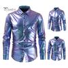 Men Performance Shirt Glossy Surface Turn-down Collar Single-breasted Long Sleeves Buttons Satin Club Party Disco Stage Show